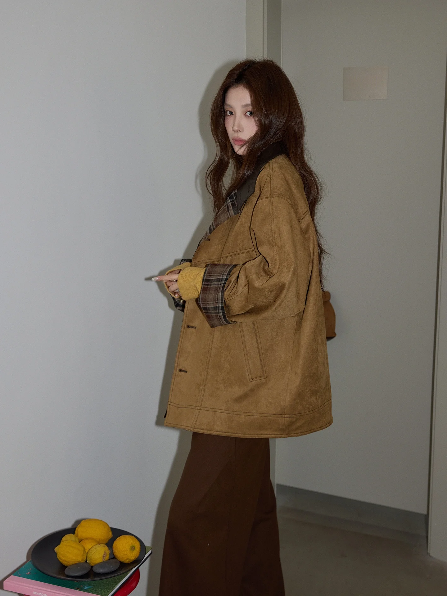 

i Color Thiened Coat Collar Long Sve Casual Loose Women's Top for Autumn Winter Commute Sle Button Closure