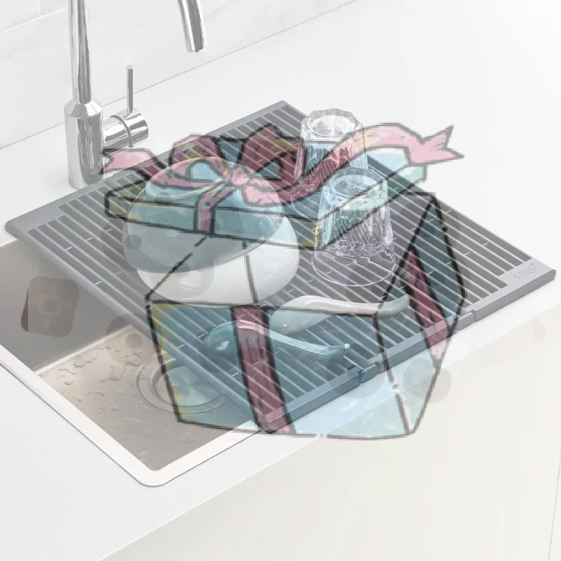 

【CCA】Kitchen Countertop Drain Sink Black Folding Sink Drain Sink Counter Splash Proof Drain Bar Counter Organization