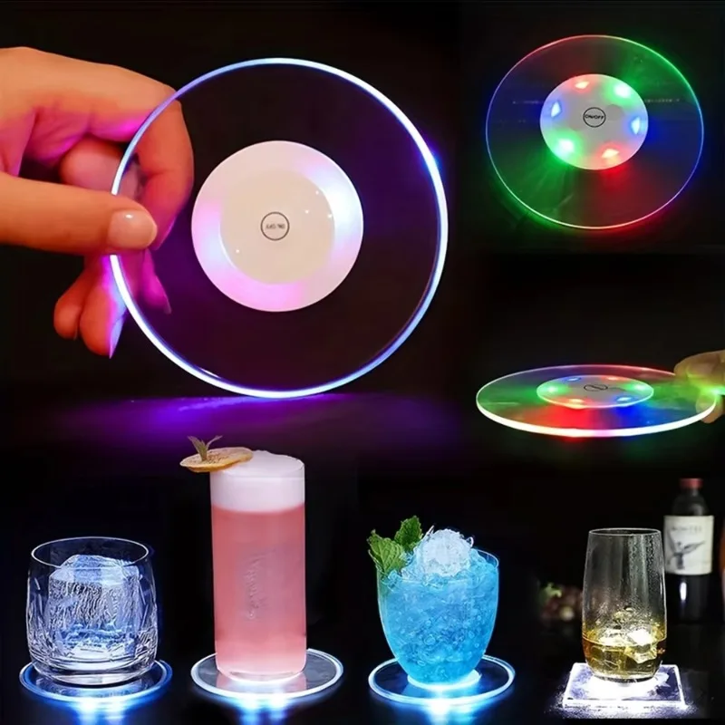 LED Acrylic Cup Stickers and Round Luminous Coasters - Drink Party Supplies for Diwali, Ramadan and Graduation Celebrations