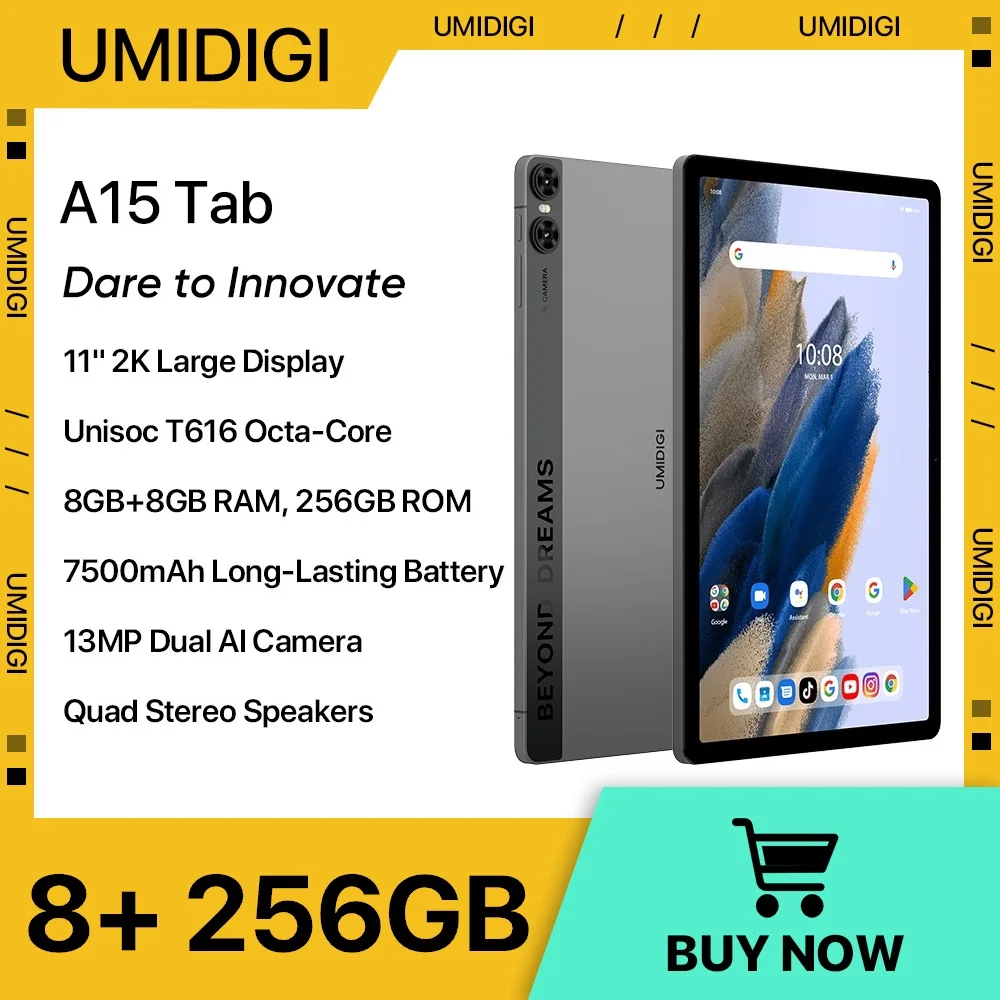 UMIDIGI-tableta inteligente A15, dispositivo con Android 13, Unisoc T616, 8 + 8GB RAM, 256GB ROM, 11 ", 2K, HD, pantalla de 7500mAh, Mega batería, cámara de 13MP