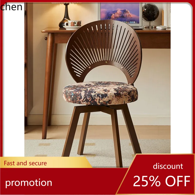 

HT Solid Wood Home Computer Chair Vanity Makeup Chair Rotating Living Room Dining Chair with Backrest for Study