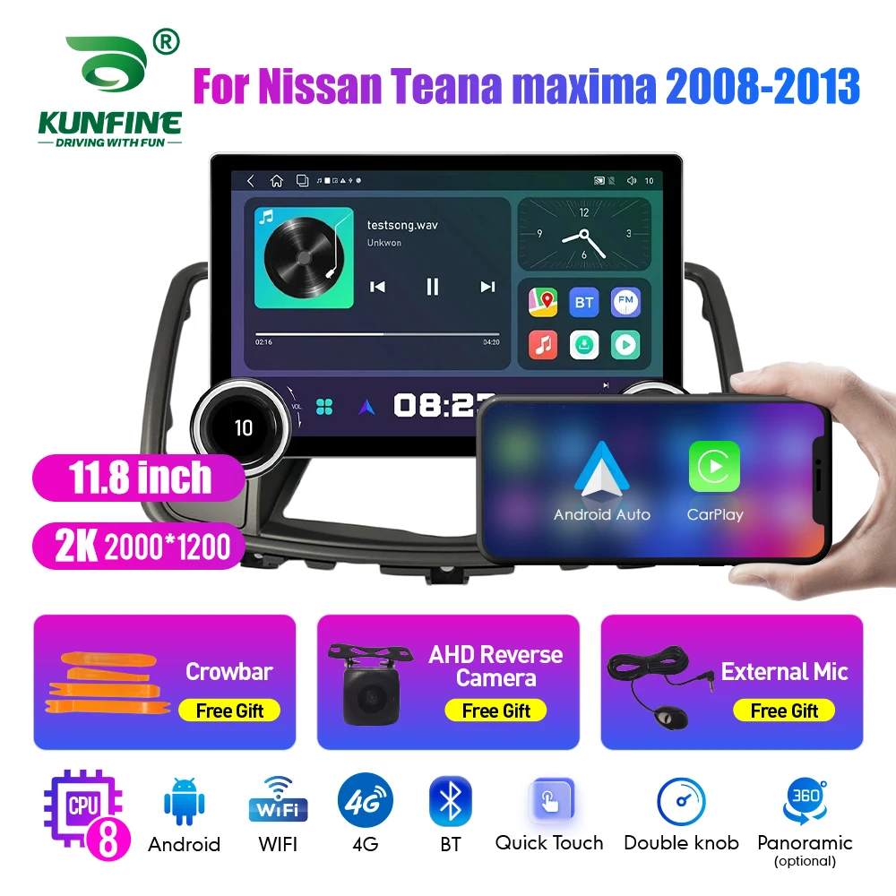 Radio con GPS para coche, reproductor Multimedia con Android, Carplay, 2K, doble perilla, 11,8 pulgadas, 2 Din, DVD, vídeo, para Honda Maxima 2008-2013