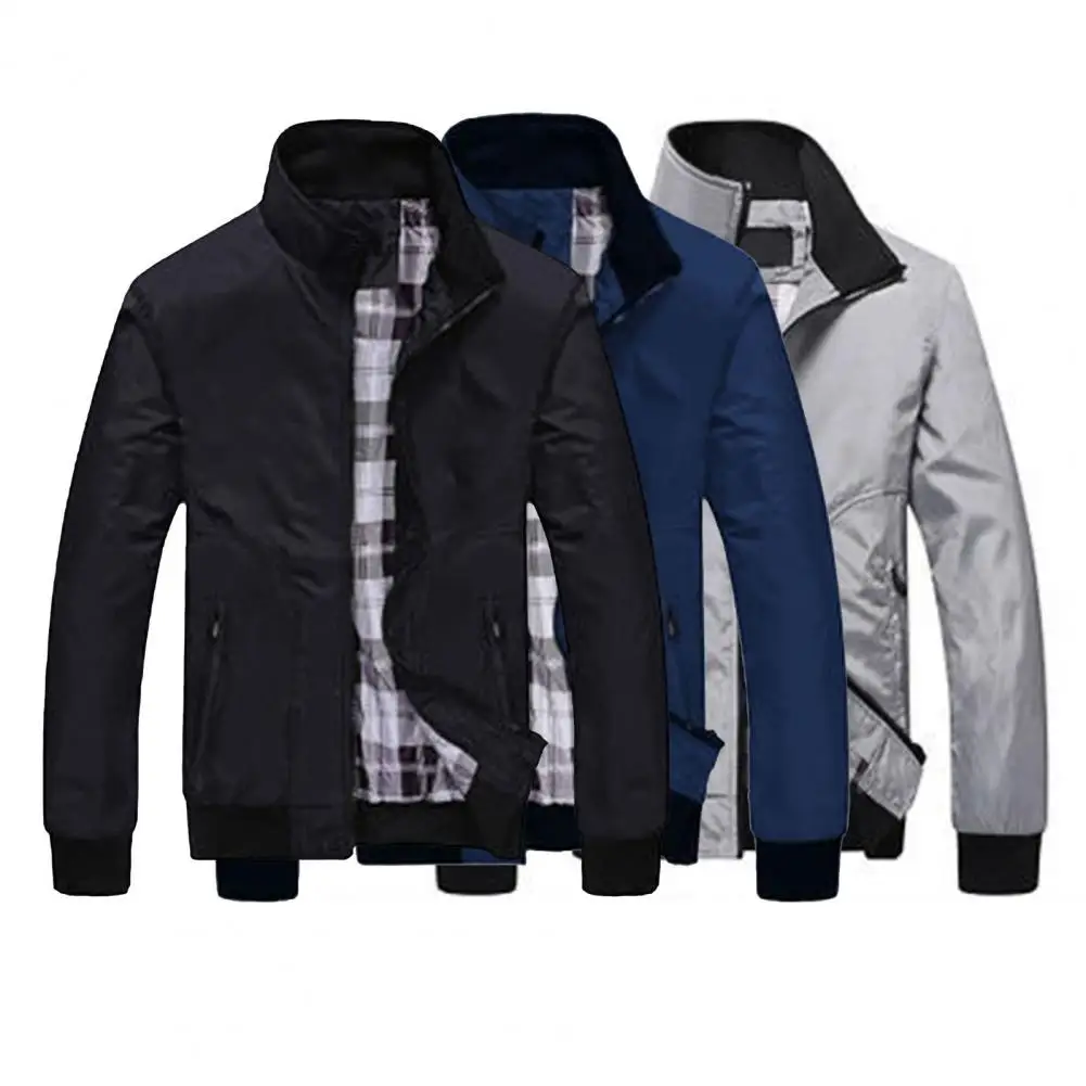 Fabulous Men Jacket All Match Casual Pockets Elastic Cuff Spring Jacket  Spring Coat Stand Collar