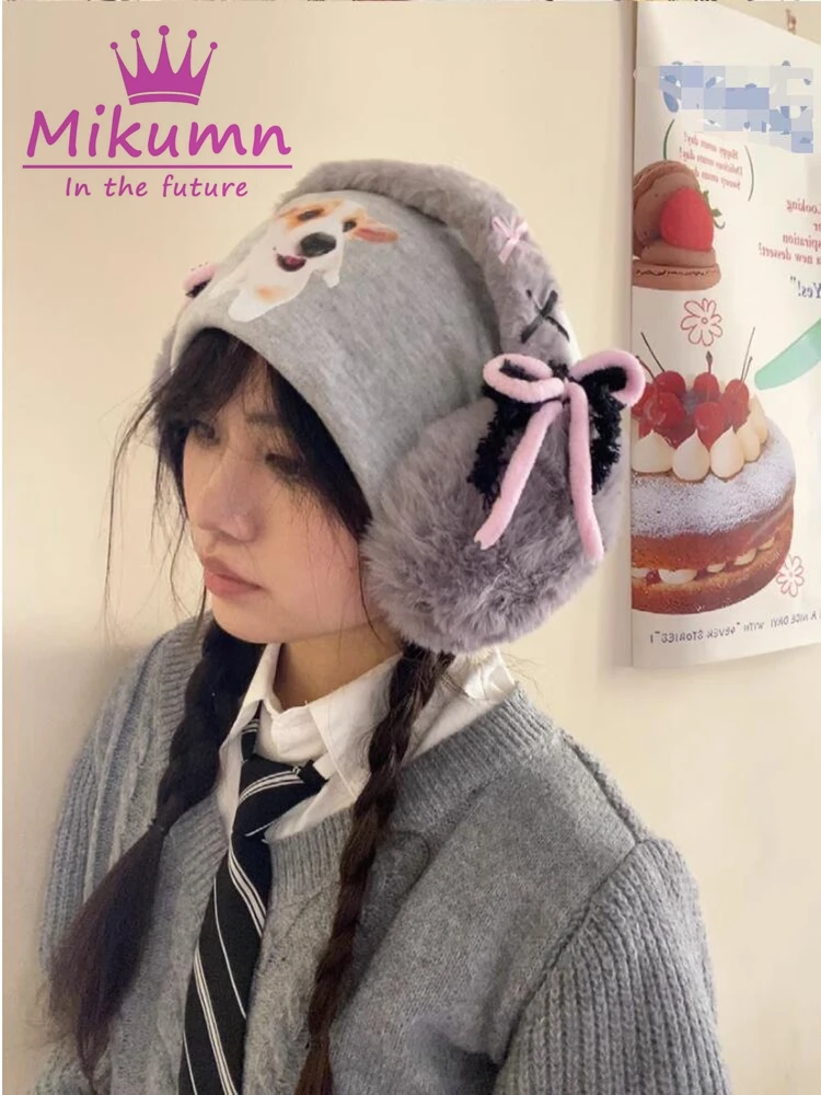 Mikumn Harajuku Y2k Cute Sweet Bow Plush Ear Warmer Women Girls Winter Warm Earmuffs Foldable Outdoor Cold Protection Ear Cover