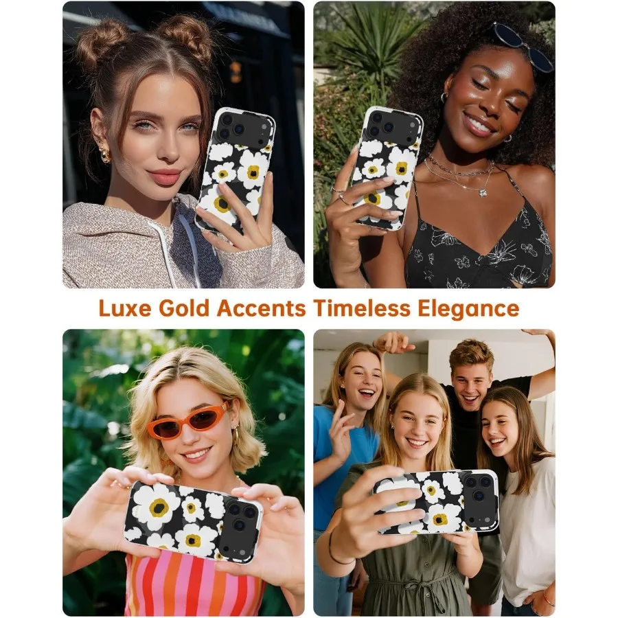حافظة لهاتف آيفون 17 برو مع تصميم زهور الخشخاش الذرة السوداء للنساء والفتيات، غطاء هاتف مغناطيسي نحيف متوافق #5