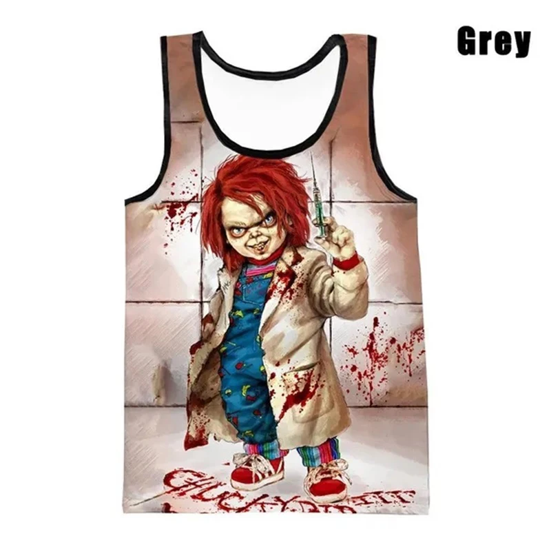 Nadruk 3D Anime Chucky podkoszulki dla mężczyzn kobiet letnia koszulka bez rękawów Streetwear męska Plus rozmiar Harajuku T Shirt