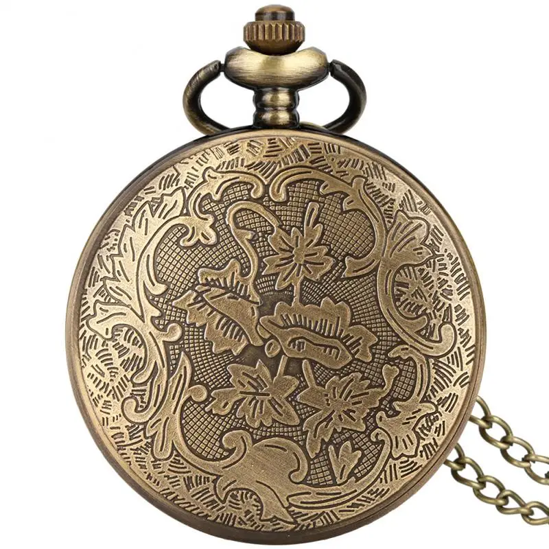 Vintage Antique Style Bronze Crown Design Quartz Pocket Watch Arabic Numerals Dial Pendant  Chain Necklace Clock for Men Women