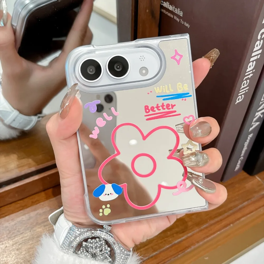 Cute Mirror Back with Wrist Strap Clear Phone Case for IPhone DUO  18 Fold PC+TPU Shockproof Anti Scratch Protective Cover - view 5