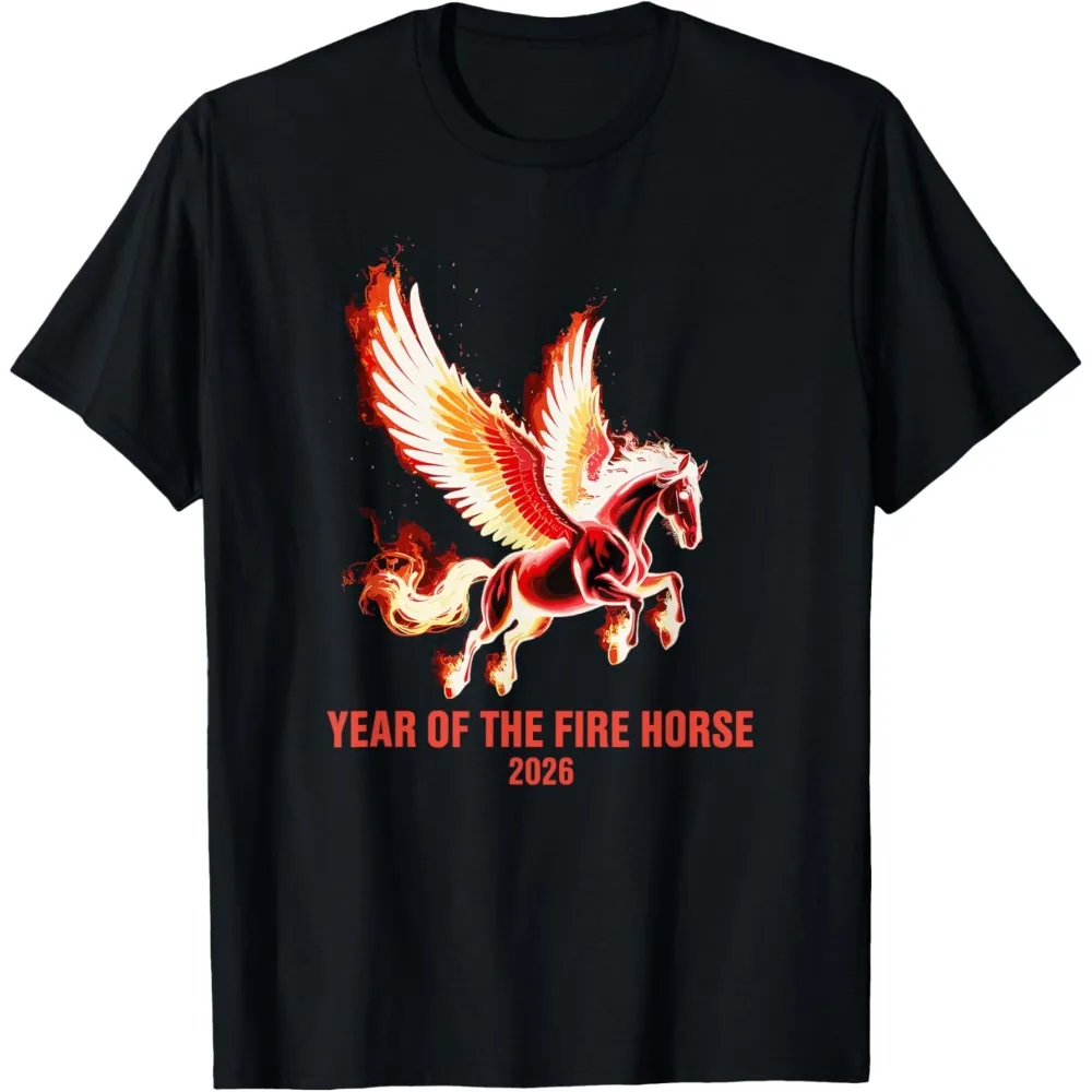 Year of The Fire Horse 2026 Celebration T-Shirt Fashion Crewneck Cotton Tee Tops Happy New Year Unisex Tshirt Men Women Shirt