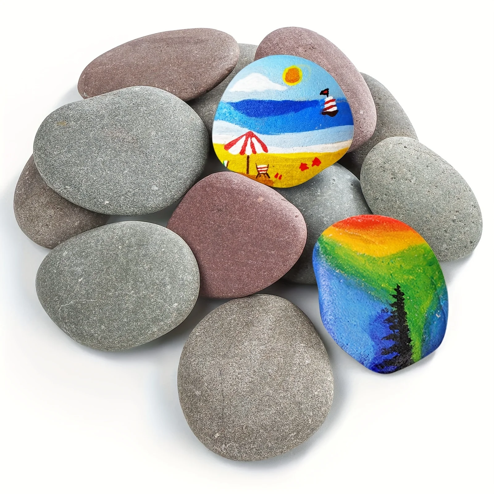 12 hand-painted river stones for art, craft and garden decorations, ideal for DIY projects and outdoor landscape design