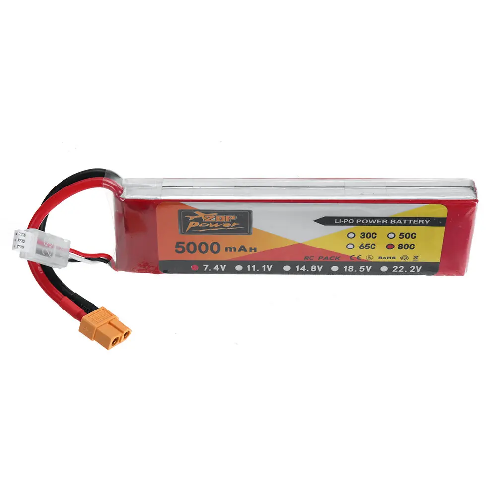 

ZOP Power 7.4V 5000mAh 80C 2S LiPo Battery XT60 Plug for RC Racing Drone