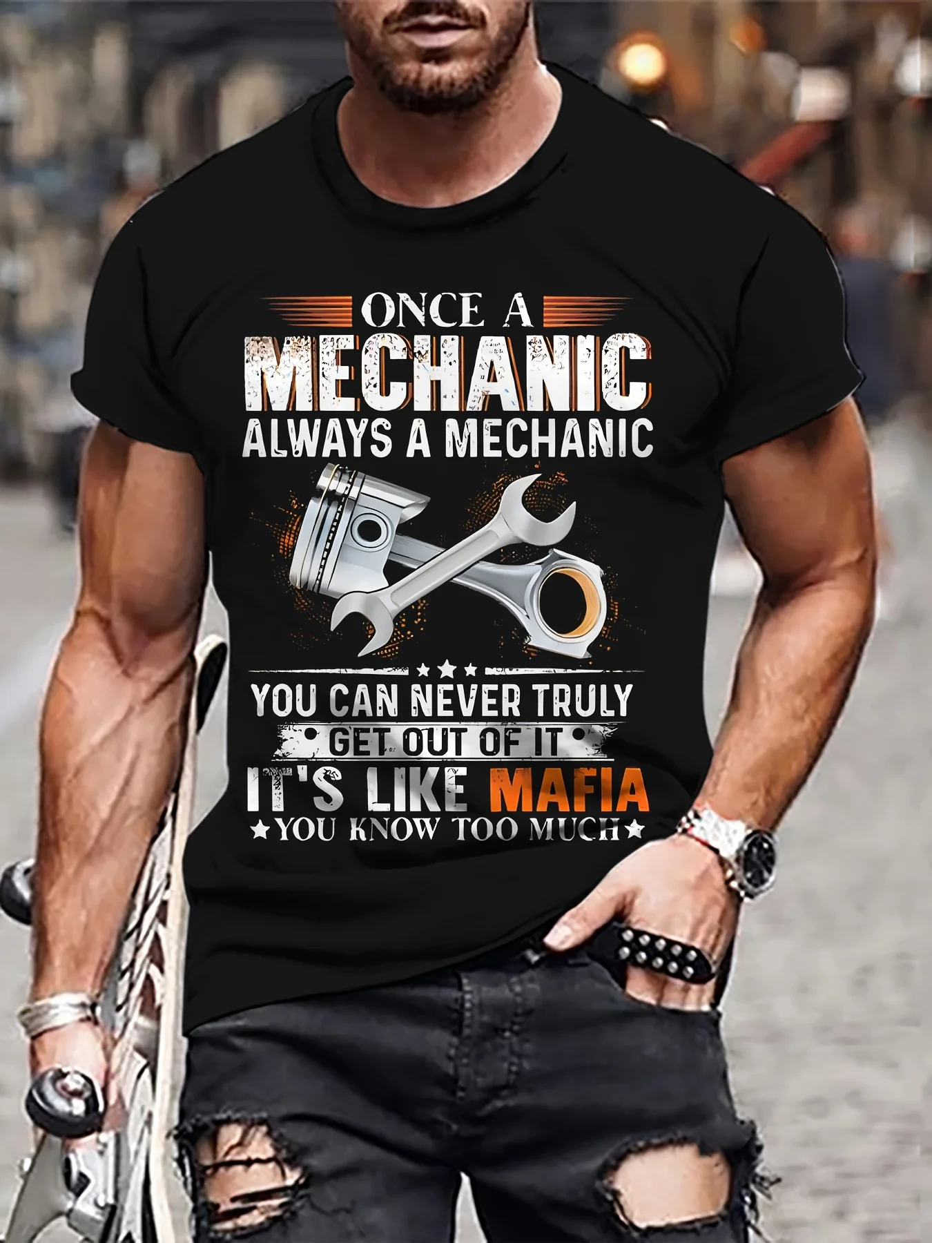 تي شيرت رجالي مطبوع عليه أدوات، تي شيرت كاجوال بأكمام قصيرة ورقبة دائرية، للرجال في الهواء الطلق #1