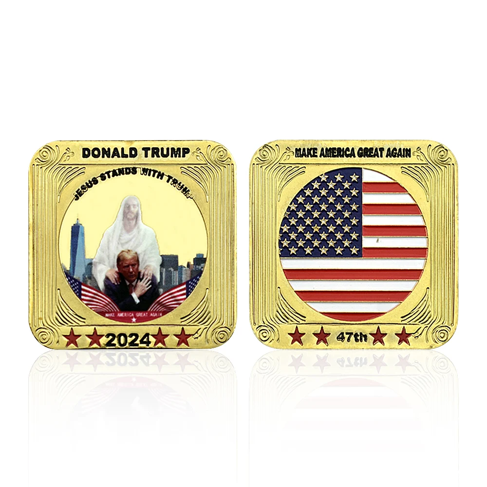 2024 Donald Trump The 47th President of The US Gold Coin Jesus Stands with Trump Commemorative Coin Fans Collection Gift