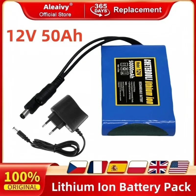 

Aleaivy NEW Portable Super 12V 50000mah Battery Rechargeable Lithium Ion Battery Pack Capacity DC 12.6v 50Ah CCTV Cam Monitor +