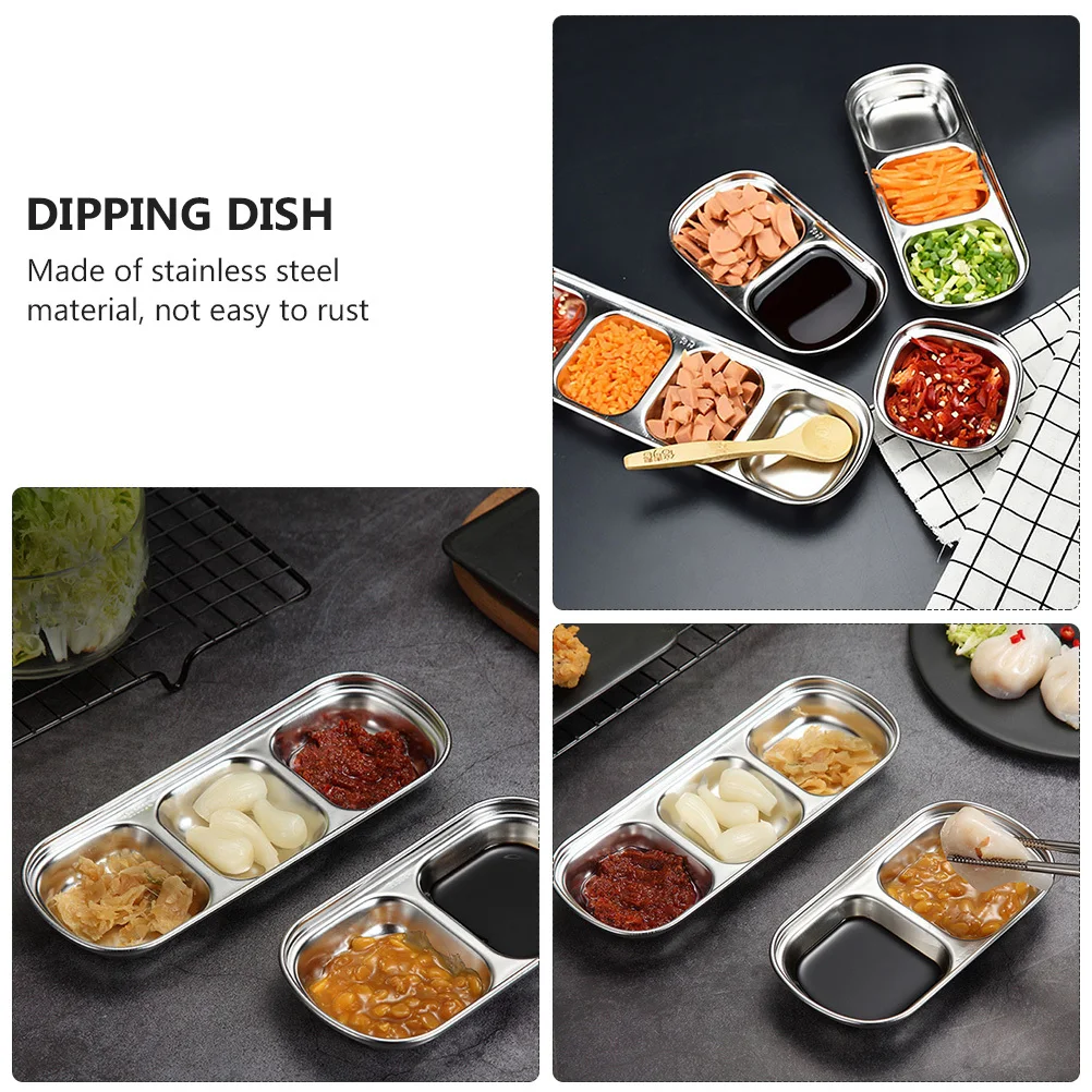 

4Pcs Stainless Steel Sauce Dipping Plates Curling Design Stackable Seasoning Dish for Condiments Vinegar Oil Serving Home