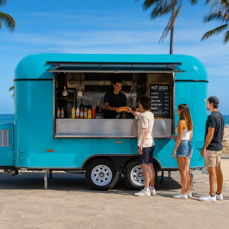 Customized Food Truck Mobile with Kitchen Hot Dog Burger Coffee Ice Cream Pizza Snack Vending Trailer Fully Equipped Cart view 2