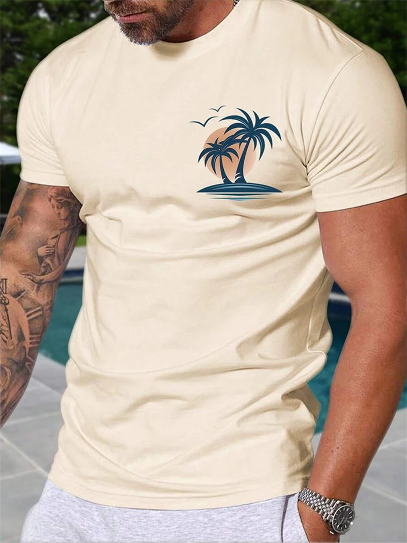 Simple Coconut Tree Graphic T Shirts For Men Fashion Summer Beach Vacation 3D Printed T-shirts Casual Oversized Pullovers Tees