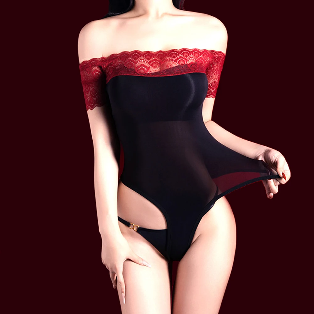 

Women 5D 912 PIN High Cut Bodysuit Oil Glossy Shiny Open Crotch Tights Smooth Yoga Shaping Maid One Pieces Thong Leotard