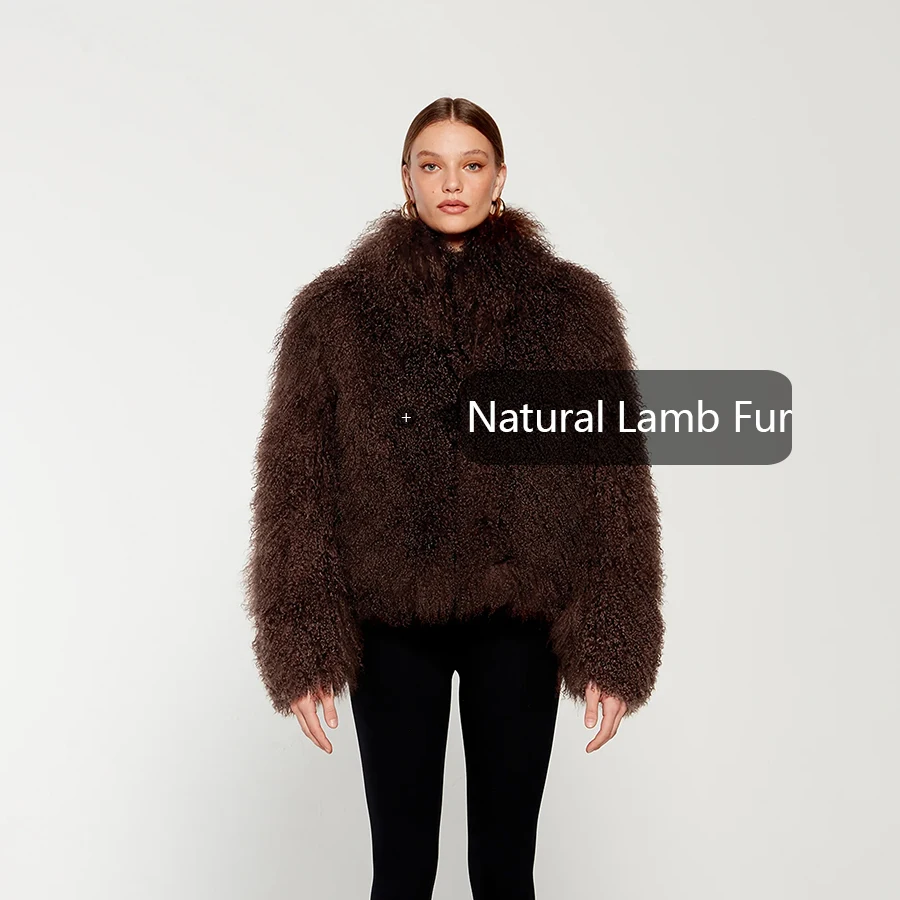 Natural Fur Coat For Girls Real Mongolian Sheep Fur Coat Short Warm Winter Tibetan Lamb Fur Jacket Women Clothing