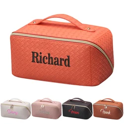 Personalized PU Large Capacity Multifunctional Makeup Bag Custom Embroidery Logo Advanced Sense Portable Toiletry Bag Gift