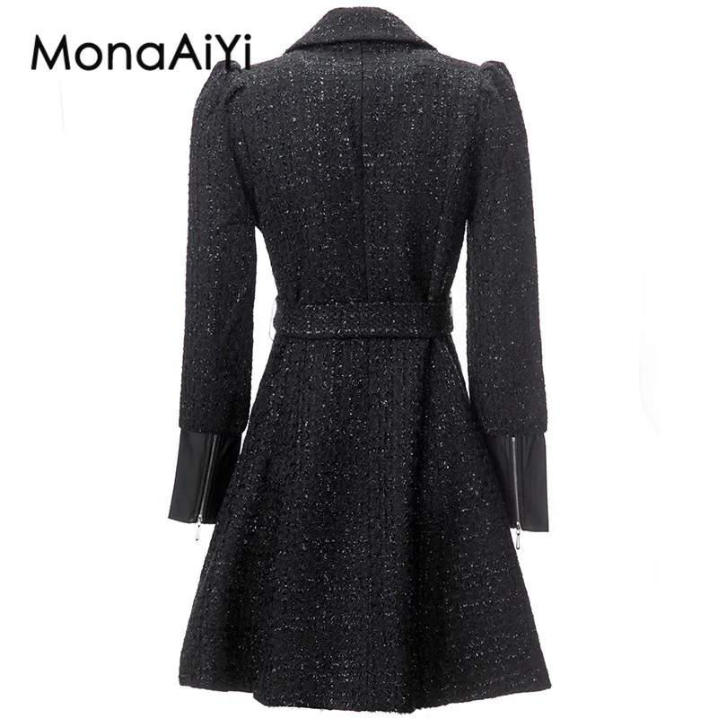 MonaAiYi 2023 New Fashion Runway Designer Women's Coat Polo Collar Long Sleeves Detachable Belt Double Breasted Coat