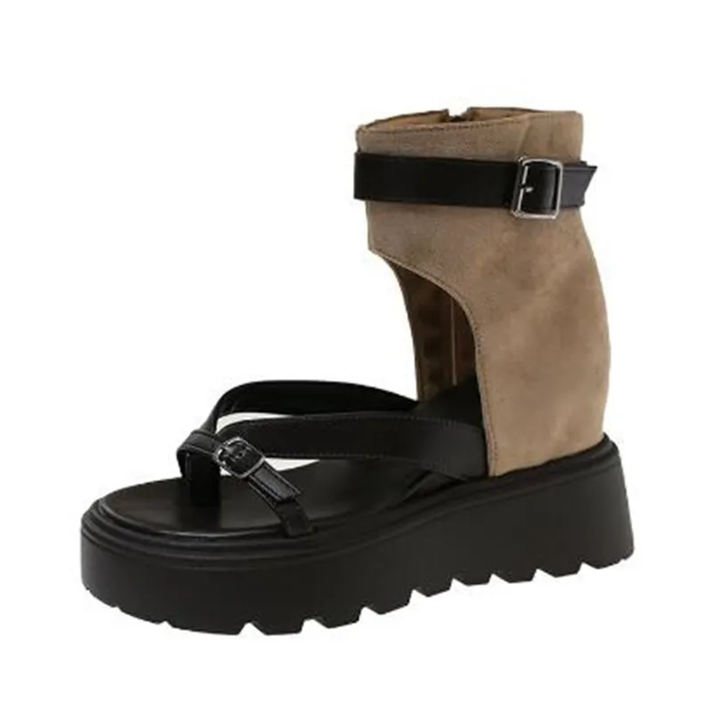 Nuevas sandalias romanas de tacón grueso para mujer 2026, de verano, talla grande, con puntera abierta, botines frescos de caña alta sin cordones con cremallera lateral, botines cortos ajustados.