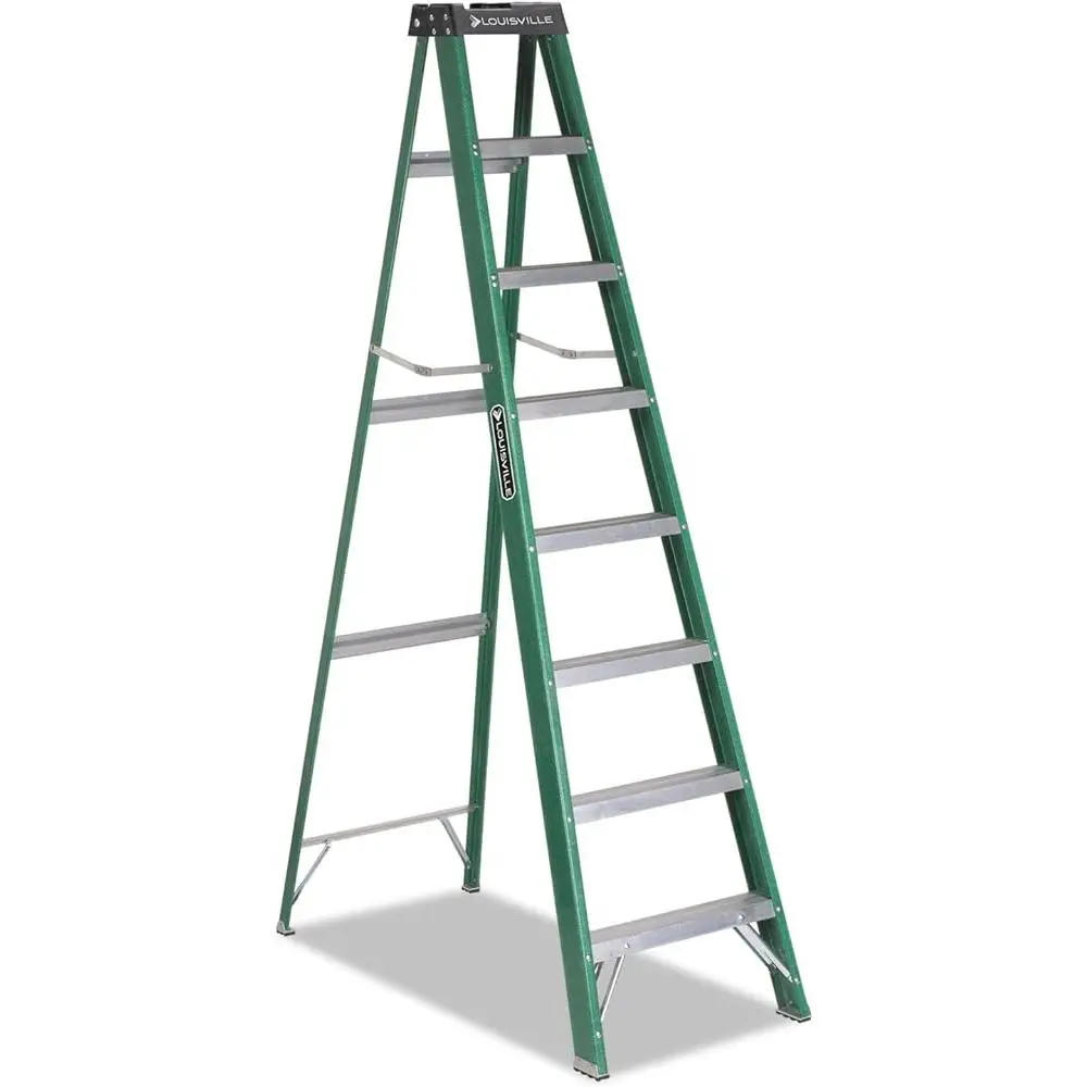 8ft Fiberglass Step Ladder Non-Conductive Heavy Duty 225lbs Load Capacity Slip Resistant Rubber Feet ProTop Tool Slots Weather