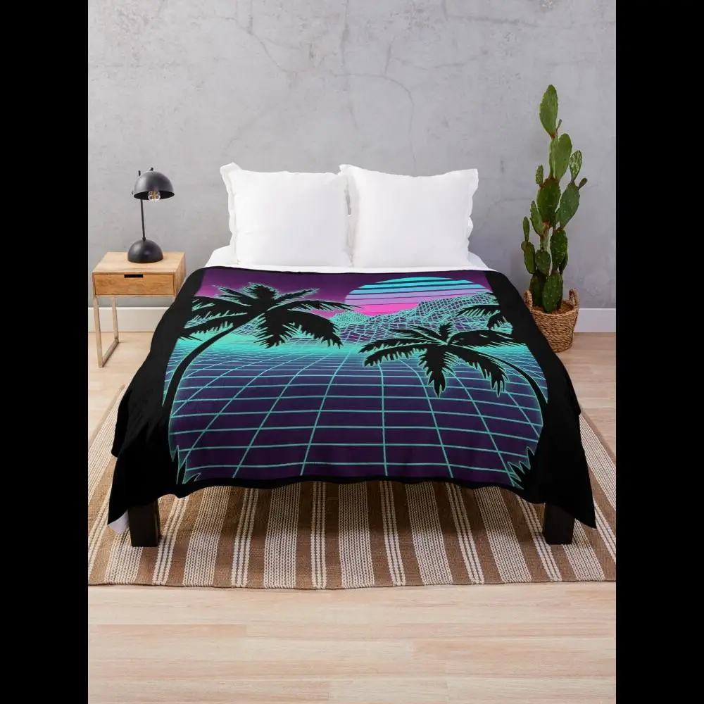 

Retro s Vaporwave Sunset Sunrise Outrun Style Grid Print Throw Blanket