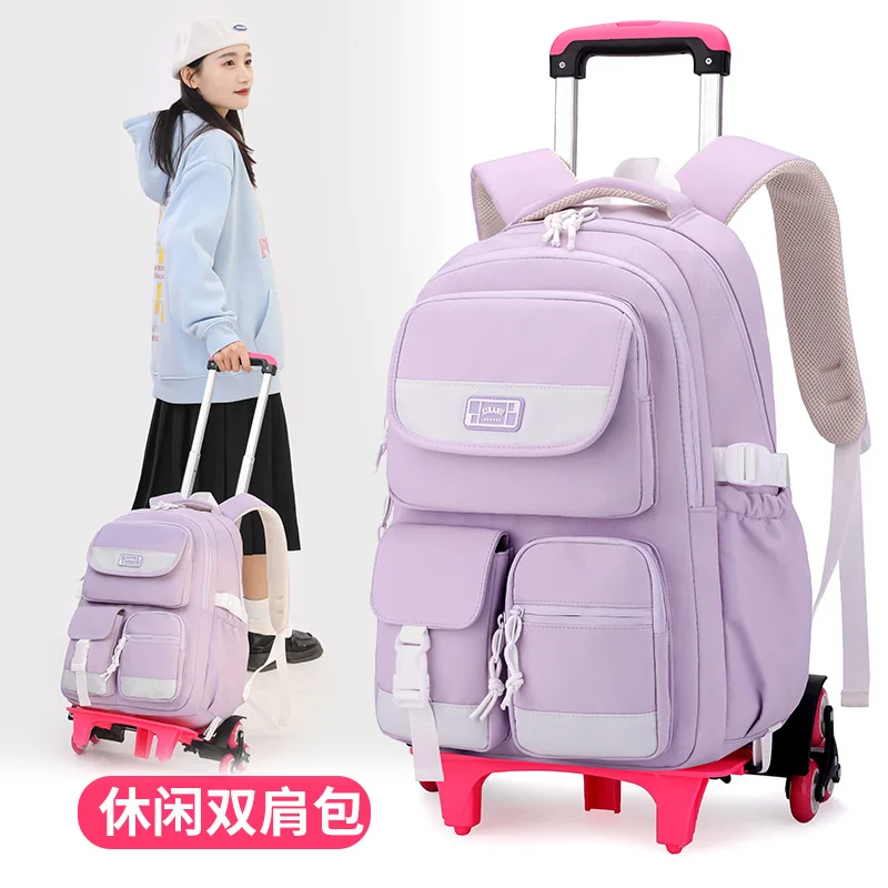Novo carrinho crianças sacos de escola com rodas para meninas mochila crianças mochila trole bagagem mochila escolar