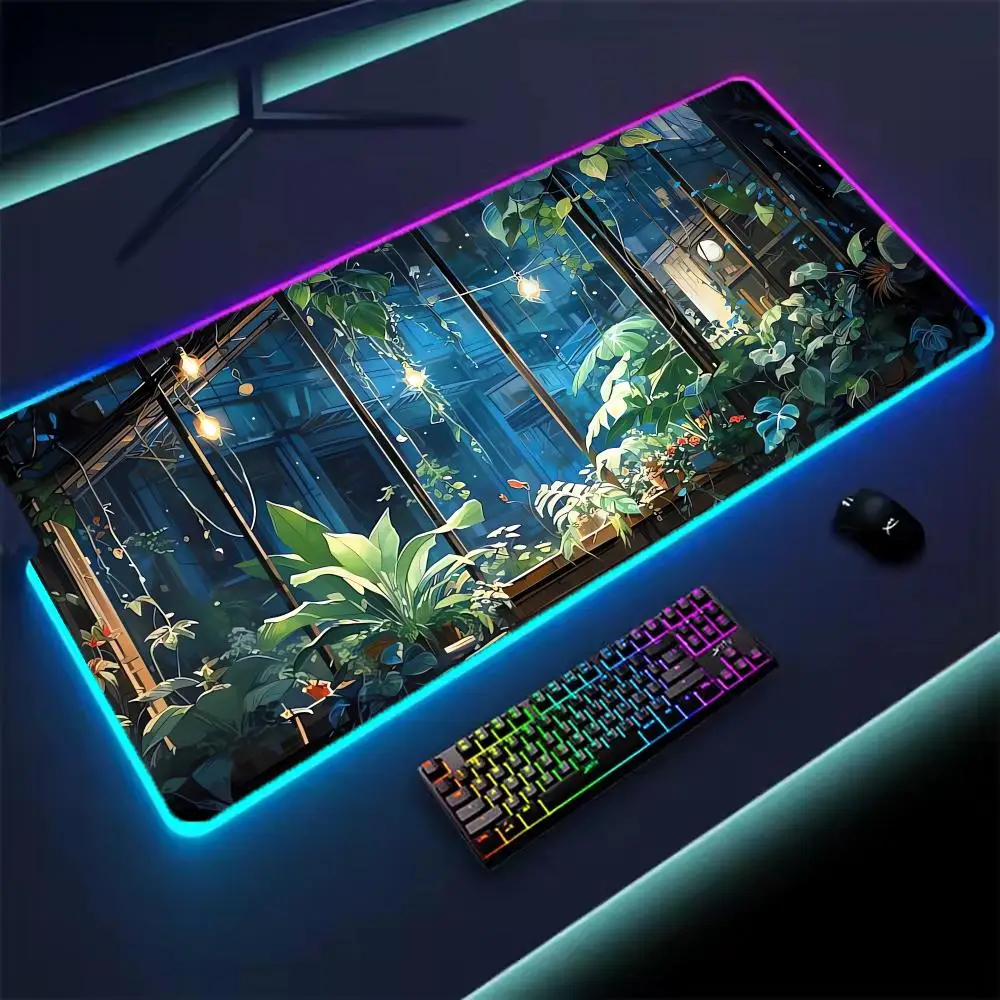 

Plant aesthetic Mouse Pad XXL RGB Gaming Mouse Pad Gamer Accessories Large LED Light Mousepads PC Computer Desk Mat with Backlit