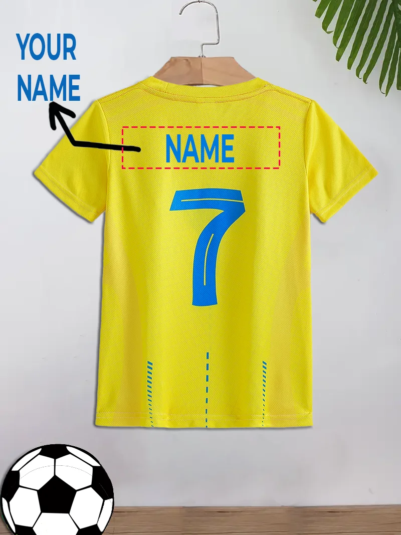 Kids' Casual Sports Football Top Fixed Number 7 Custom Name Suitable for Soccer Sports Daily Wear Children's T-Shirt