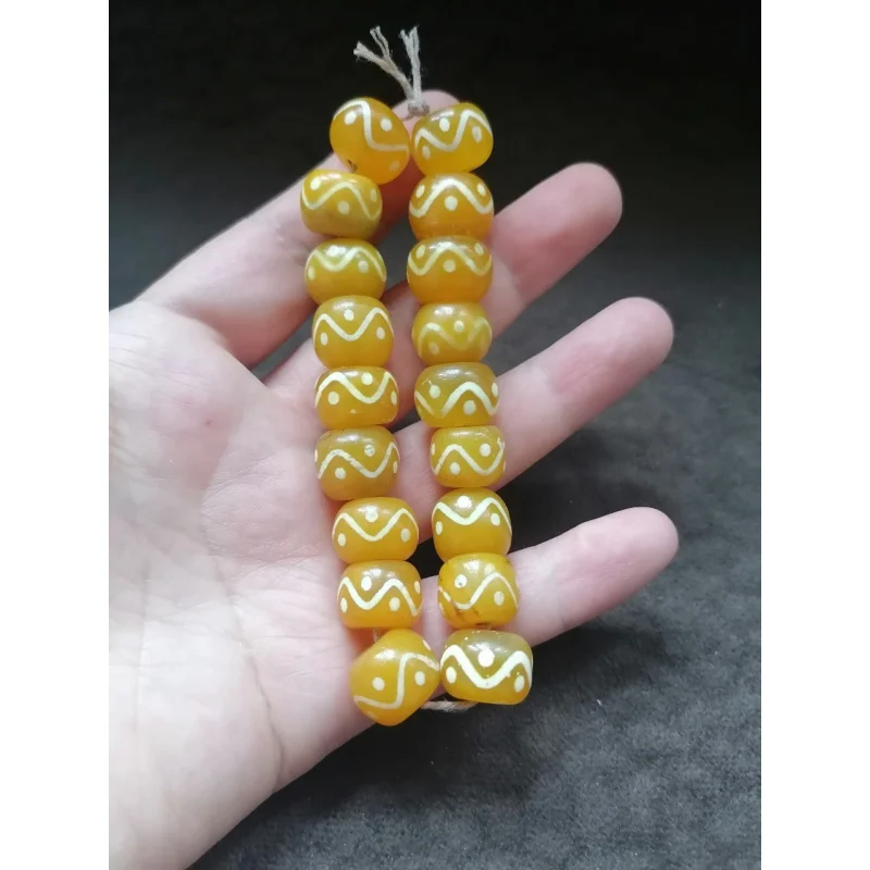 

Tibetan Backflow Old Wrapped Pulp Rich Yellow Agate Buddha Bracelet Beads Accessories