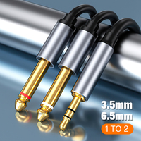 24K Gold plated 3.5 to 6.35 Stereo Cable 3.5mm TRS to 2 x 6.35mm TS Mono Y Splitter Audio Cord Compatible with Phone iPod Laptop