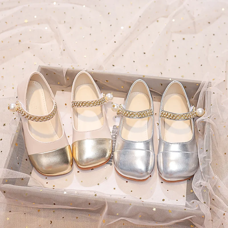 

Kids Shoes Girls PU Leather Dress Shoes Spring Autumn New Pearl Princess Causal Patchwork Mary Jane Shallow Flats Single Shoes