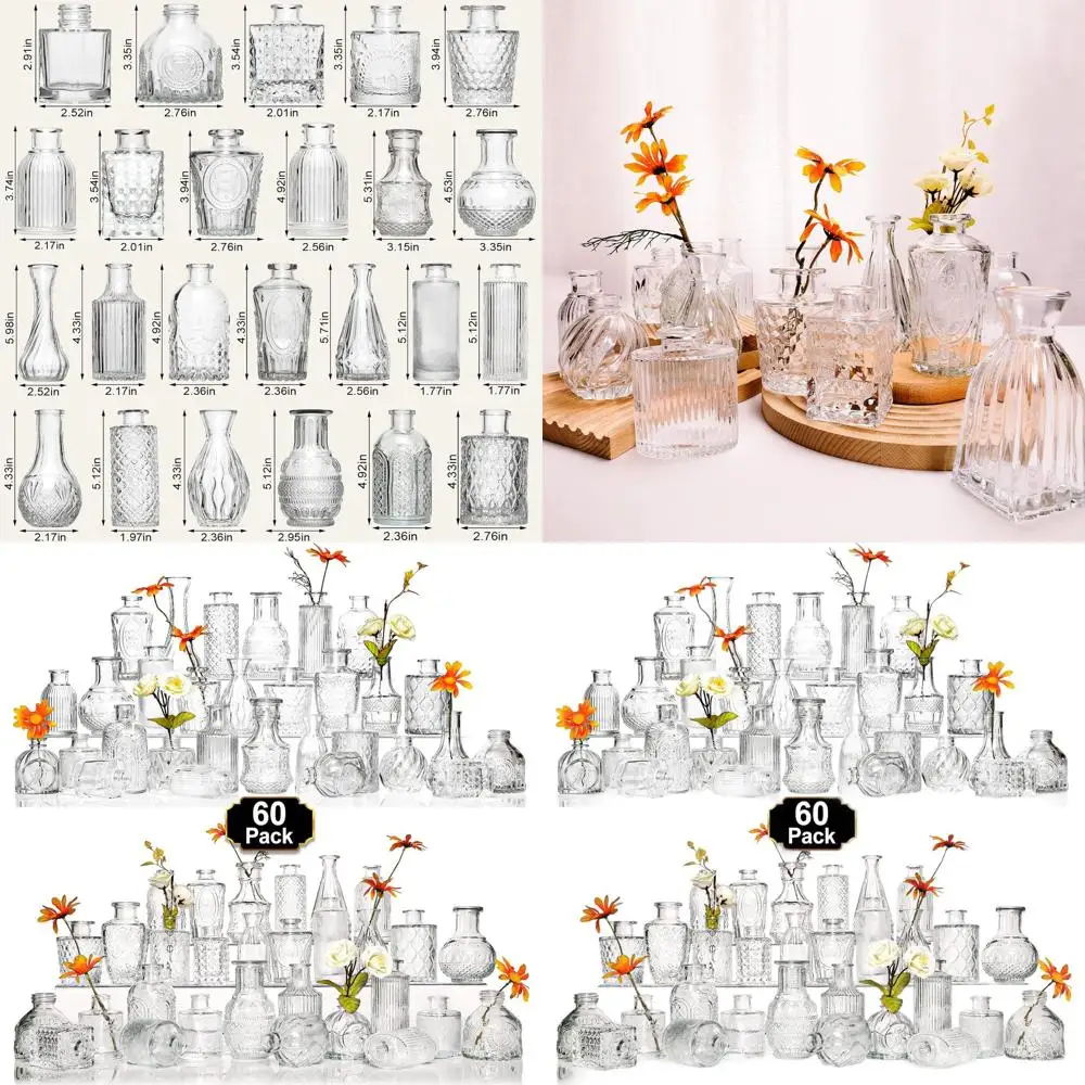 

Set of 60 Mini Clear Glass Vases, Ideal for Rustic Weddings, Home Decor, and Vintage Events