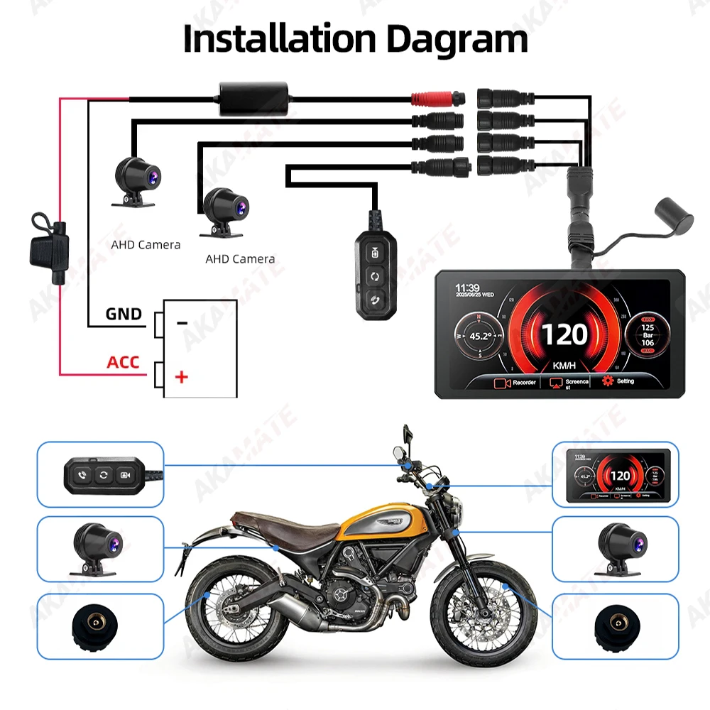 Motorrad Drahtloses CarPlay Android Auto GPS-Navigationsdisplay Tragbar 3,4" 5" 6" 7" Wasserdichter IPS-Bildschirm Bluetooth – Detail 23