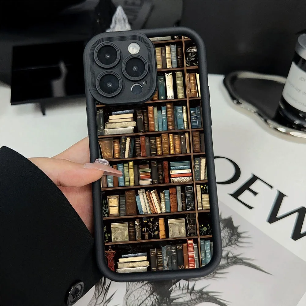 Book Shelf Creative Pattern Phone Case For iPhone 11 12 13 14 15 16 Pro Max XS X XR 7 8 Plus SE 2022 Shockproof Candy Soft Cover