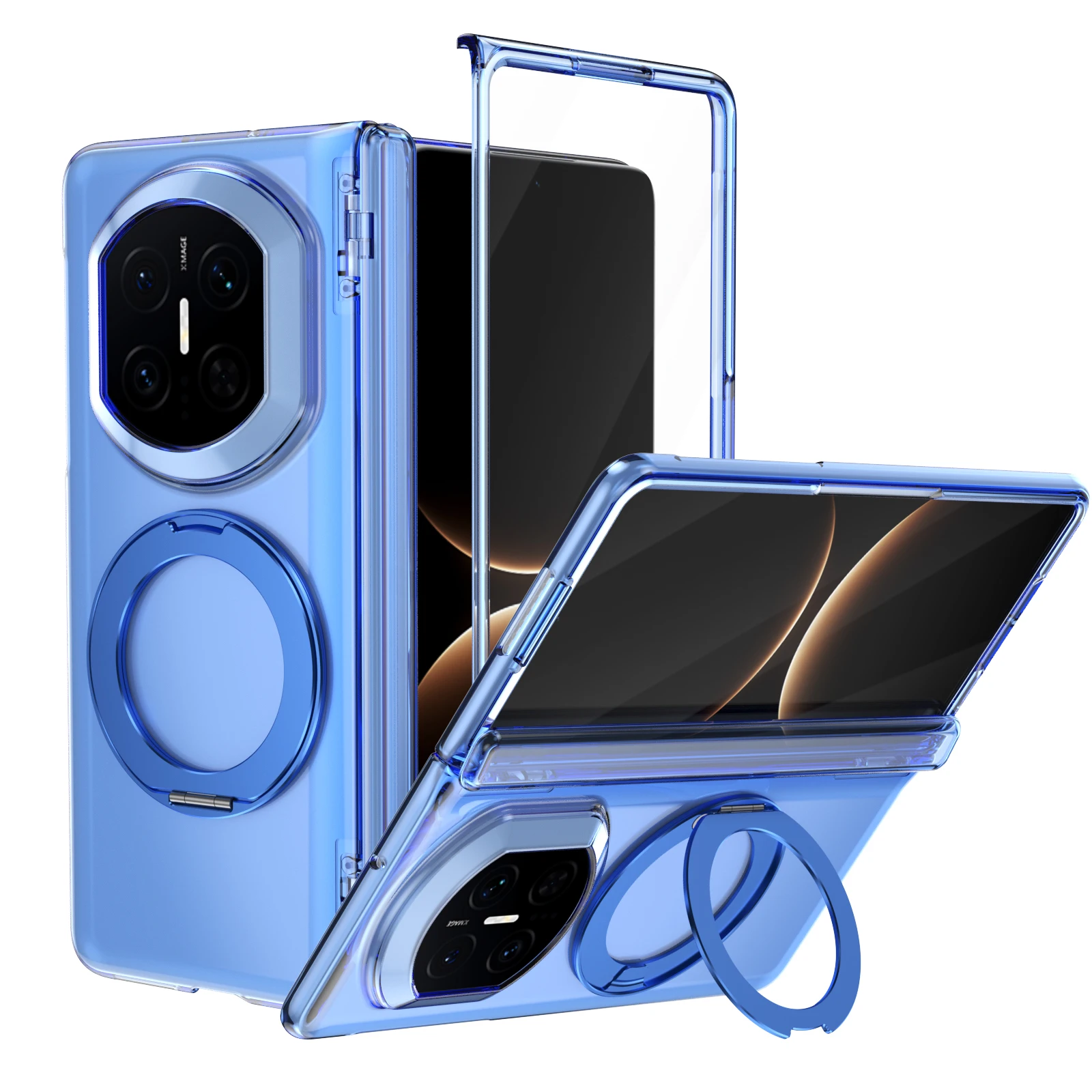 360 Degree Rotatable Metal Ring Magnetic Case For Huawei Mate X7 Stand Cover Full Hinge Protection With Glass Screen Protector