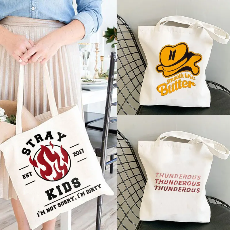 Kpop Korean Tote Bag Thunderous Shopping Bag Women Shopper Shoulder Harajuku VintageTravel Teacher Student Book