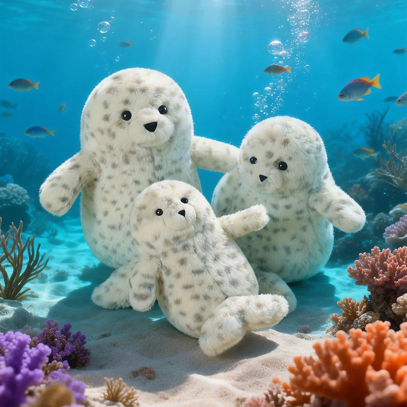 

Seal Plush Toy 20cm-40cm Soft Cuddly White Marine Animal Stuffed Gift Adorable Black Eyes Grey Snout Soothing Comfort Decorative