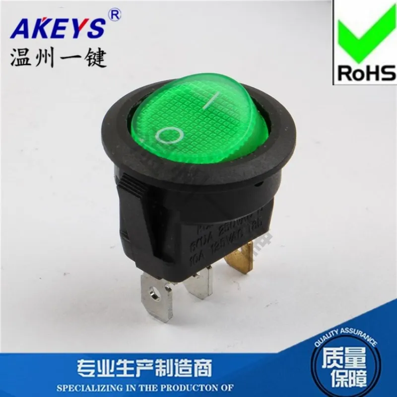 Hole 16mm Upper round Bottom KCD11-202 Green Light 2 Gear 3 Feet 3A round Power Rocker Rocker Switch
