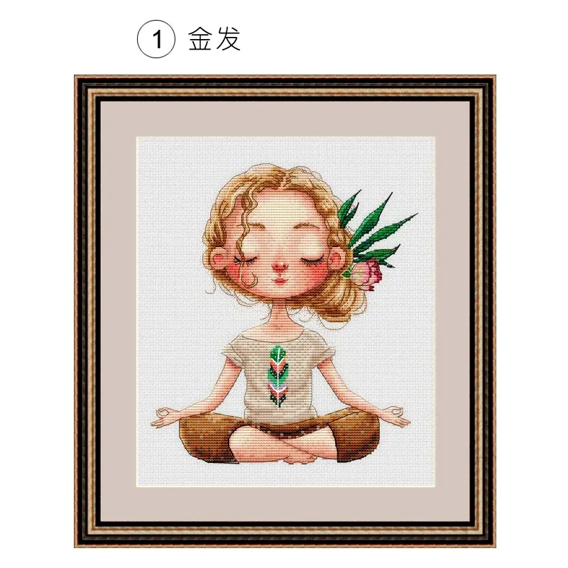 New Precise Printed Embroidery E1218 Two Pictures Of A Girl Practicing Yoga Fishxx Cross Stitch