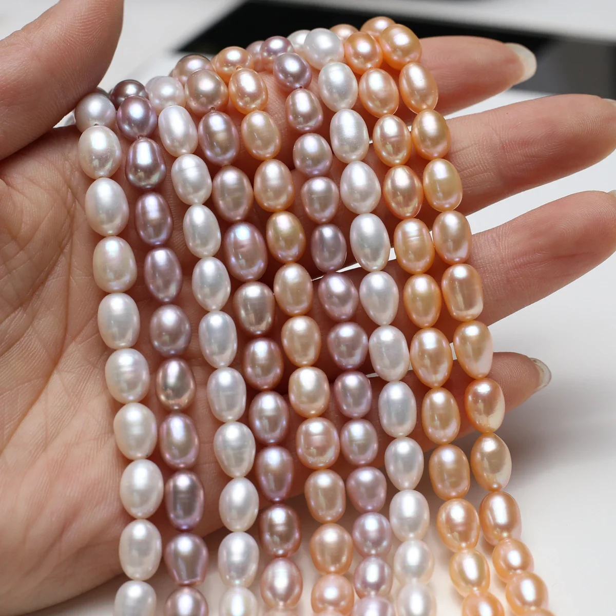 4A Blemish-Free Two-Tone Purple Orange Freshwater Pearls 7-8mm Rice Loose Beads Premium Craft for Ladies Jewelry And Gifts