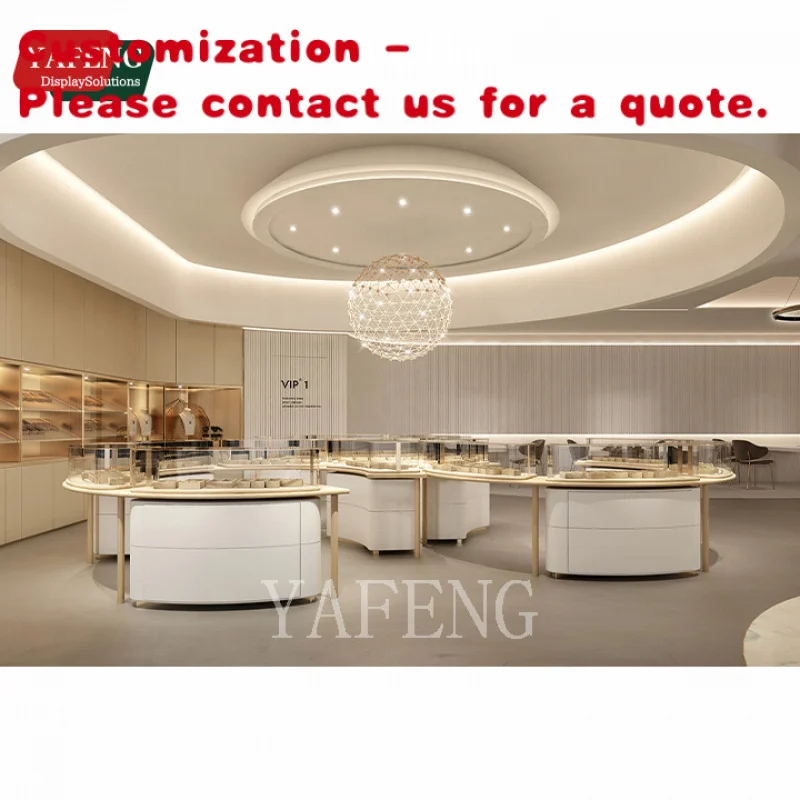 

На заказ.Роскошный современный ювелирный магазин. План макета 3D-рендеринга со светодиодной подсветкой. Дизайн интерьера и витрина. Украшение выставочного зала.