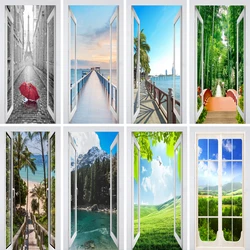 3D Imitation Glass Window Door Sticker Waterproof PVC Season Landscape 3D Wallpaper Poster on Door Fridge Mural Home Decorations