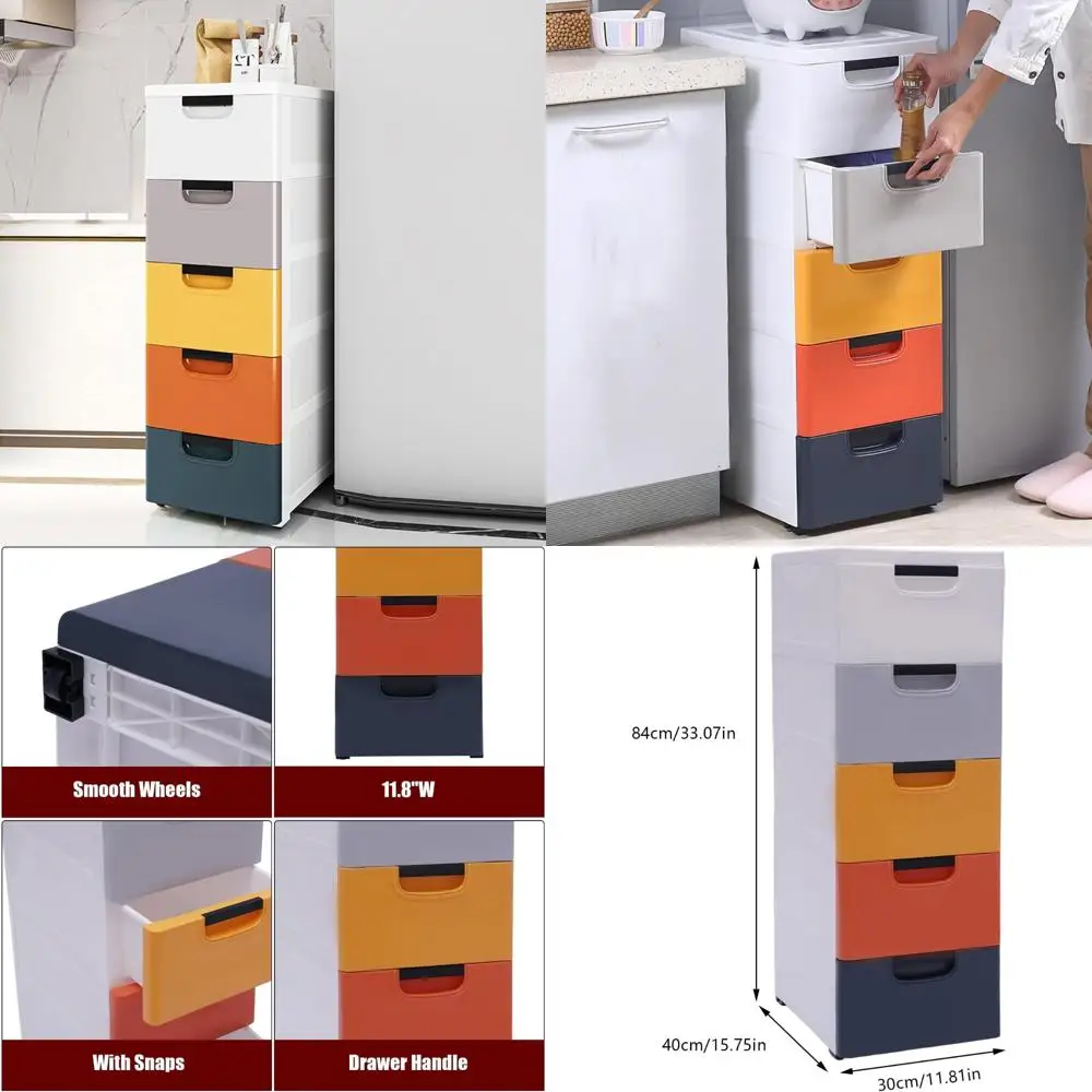 

Multifunctional 5-Tier Storage Cabinet for Small Spaces, Slim Drawer Unit Ideal for Bathroom and Kitchen Organization