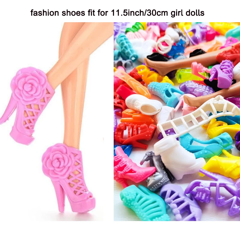 10/20/50 Pairs 11.5\'\'/30cm Doll Shoes High Heel Shoes Doll Boots Flat Shoes Set Different Assorted Colors Fashion Shoe Toys