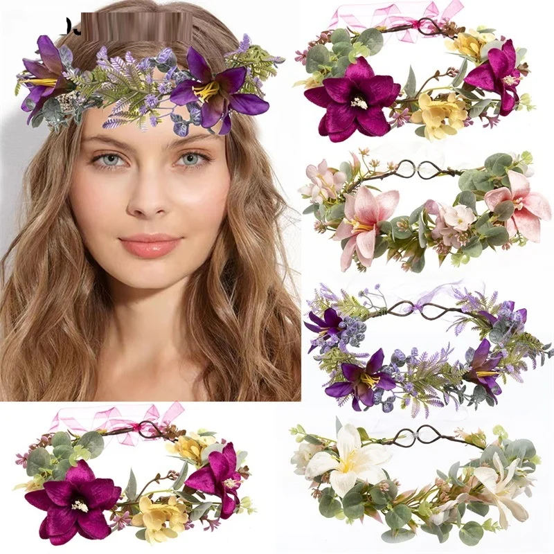 New Simulation Flower Garland Sentie Fabric Flower Hair Band Bohemian Style Bride Photography Hair Accessories Wholesale