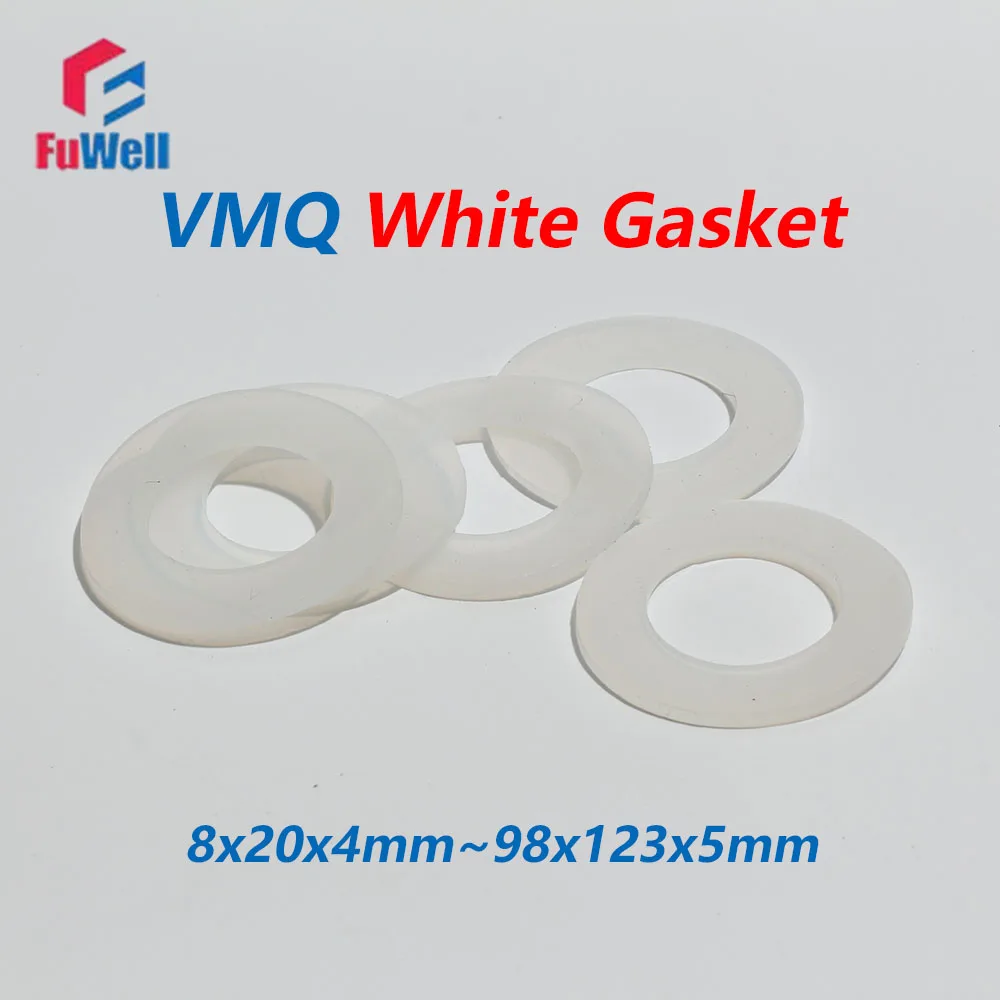Fuwell 10pcs VMQ White Seal Flat Gasket Size 8x20x4mm ~ 98x123x5mm Silicone Gasket Flat Gasket O-Ring Seal Washer Pipe Fitting