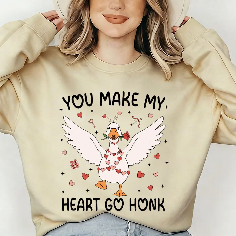 Funny Valentine Goose Pink Sweater Coquette Valentine Shirt Design You Make My Heart Go Honk XoXo Be Mine Winter Clothes Women